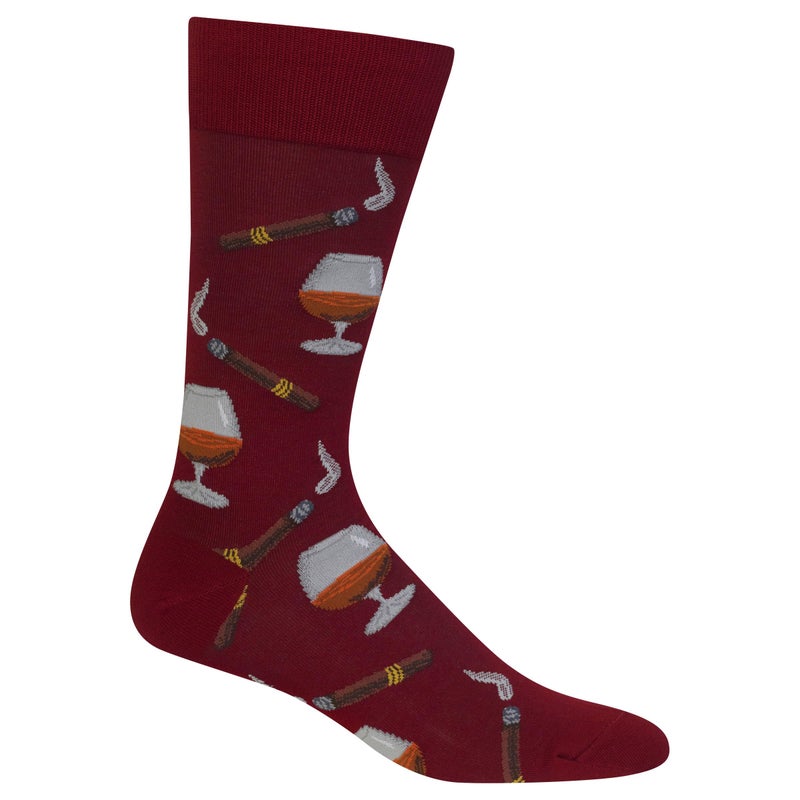 Hot Sox Men's Food and Booze Novelty Casual Crew Socks, Cognac And Cigars (Wine) Shoe Size: 6-12 - Image 1